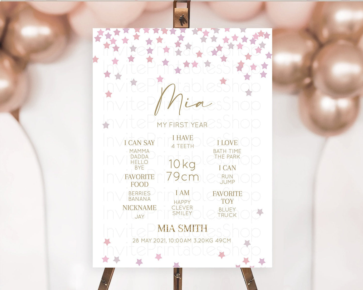 Editable Star First Birthday Milestone Poster Pastel Stars Milestone Shootin