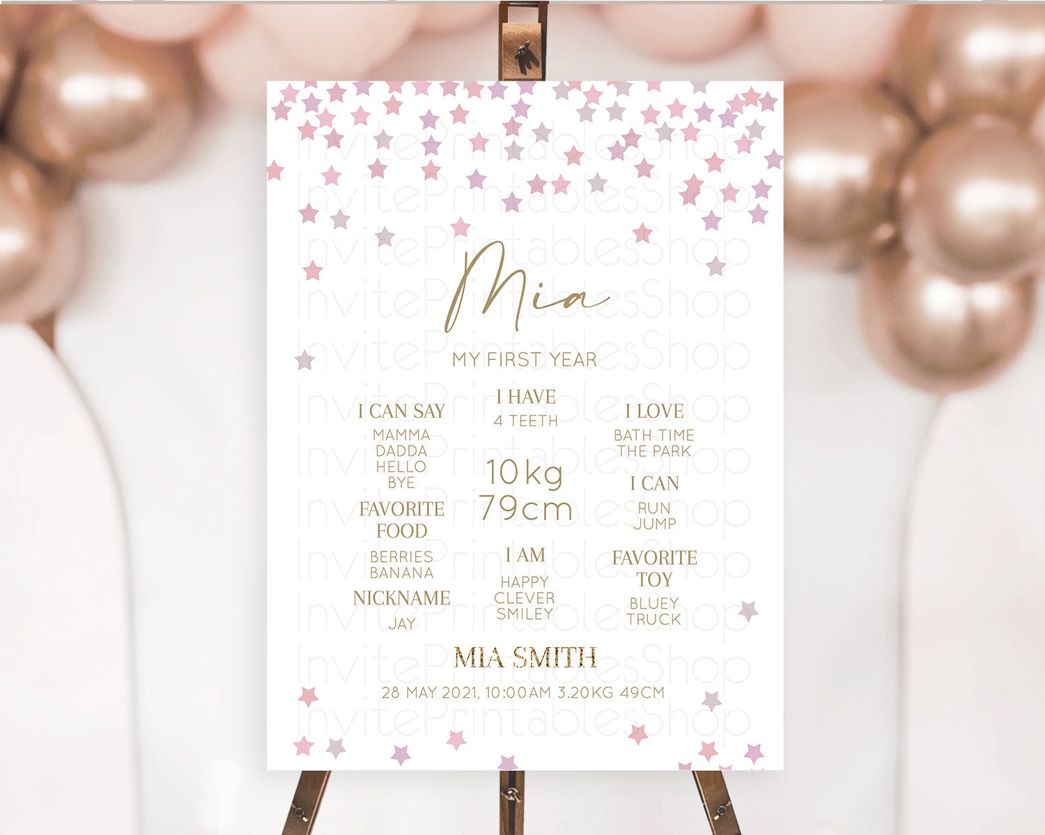 Editable Star First Birthday Milestone Poster Pastel Stars Milestone Shootin