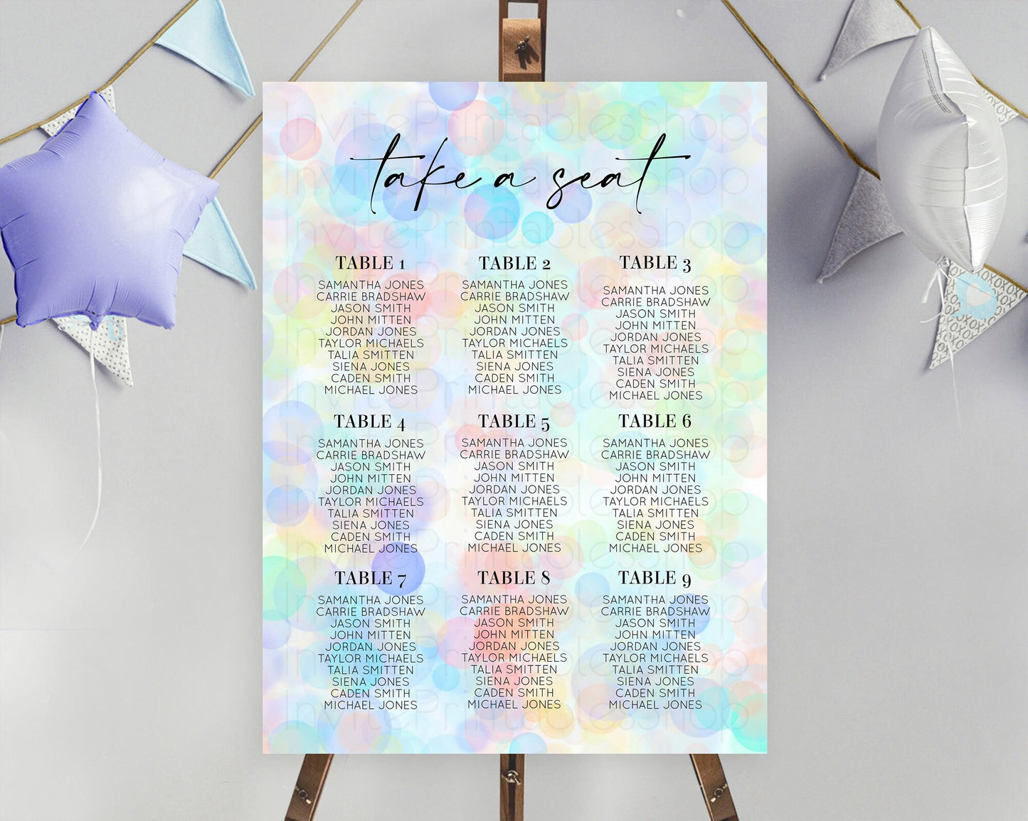 Bubbles Seating Chart Pastel Seating Chart Bath Bomb Party Pastel Bubbles Decor Watercolour Seating Board Confetti Seating Chart D10446