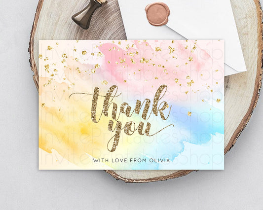 Pastel Thank You Rainbow Thank You Card Colorful Pastel Birthday Thank You Card Confetti Watercolor Pastel Teacher Thank You Cards D10556