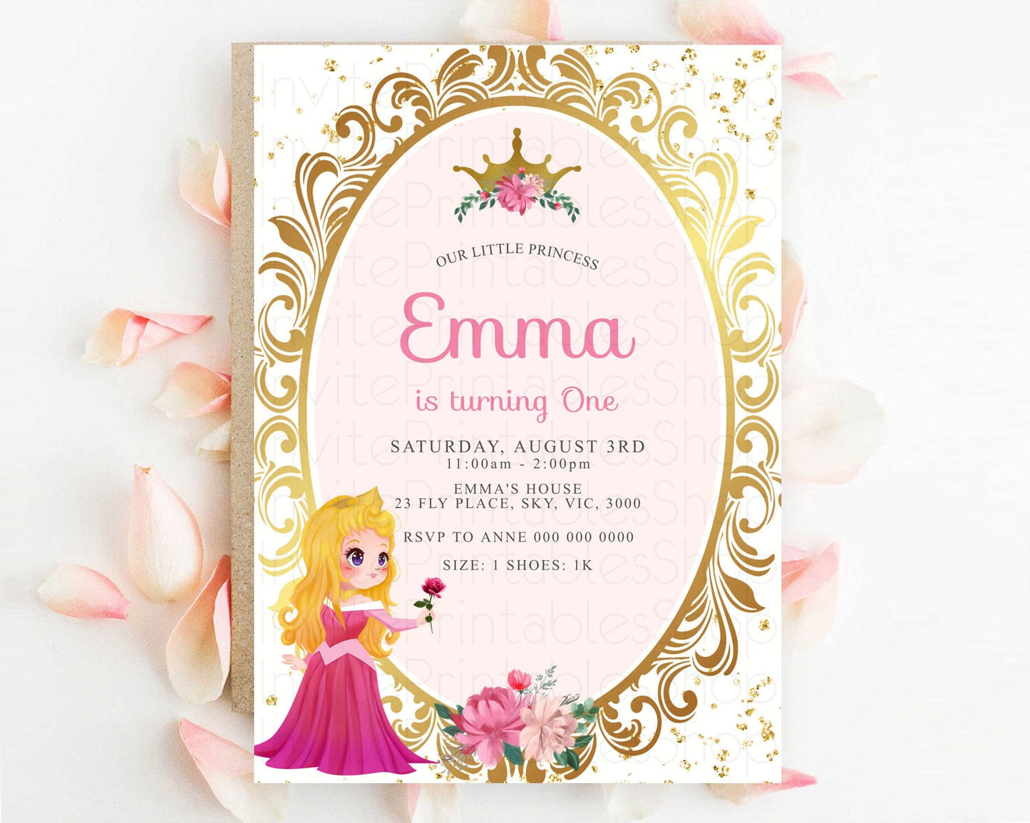 Princess Birthday Invitation Castle Invitation Royal Birthday Fairy Tale Enchanted Mirror Pastel Floral Garden 1st First Birthday D10130