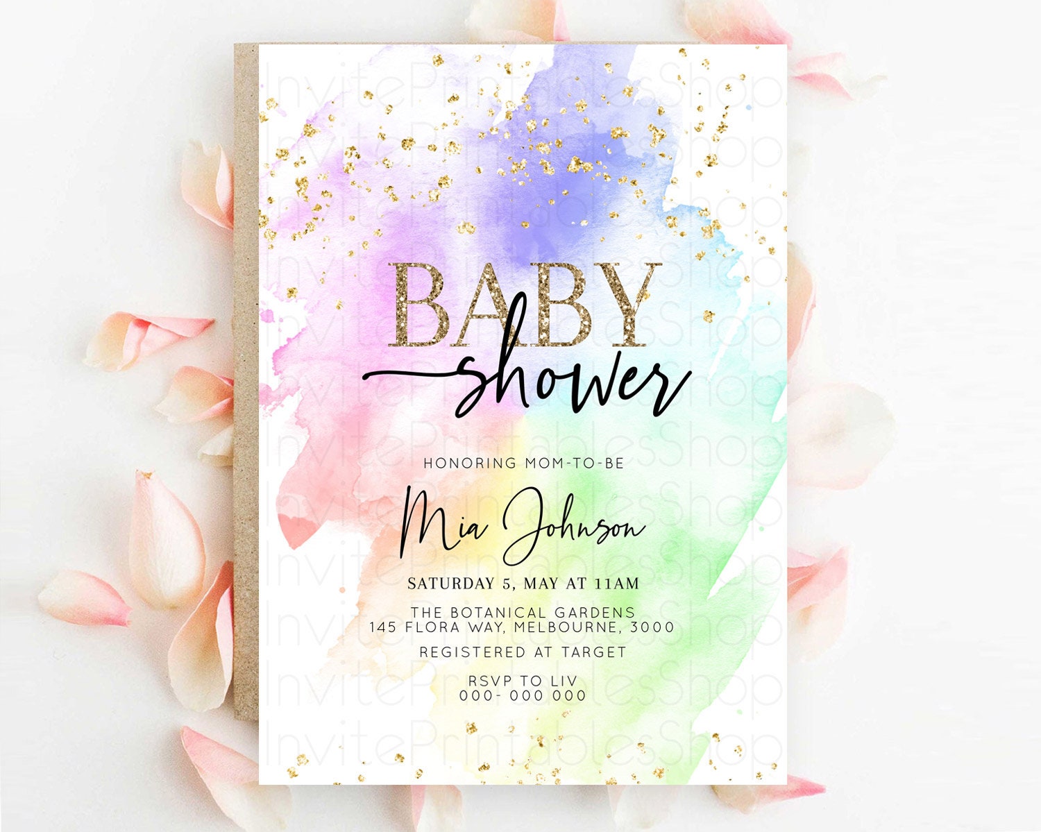 Editable Pastel Baby Shower Invitation Rainbow Baby Shower Invitation Colorf