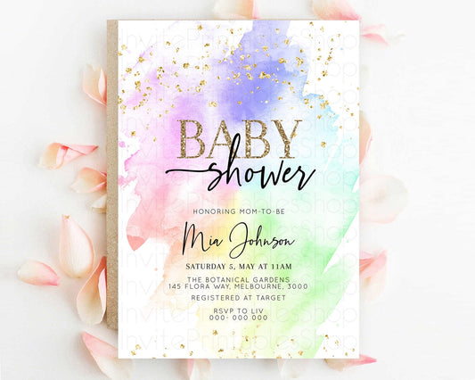 Editable Pastel Baby Shower Invitation Rainbow Baby Shower Invitation Colorf