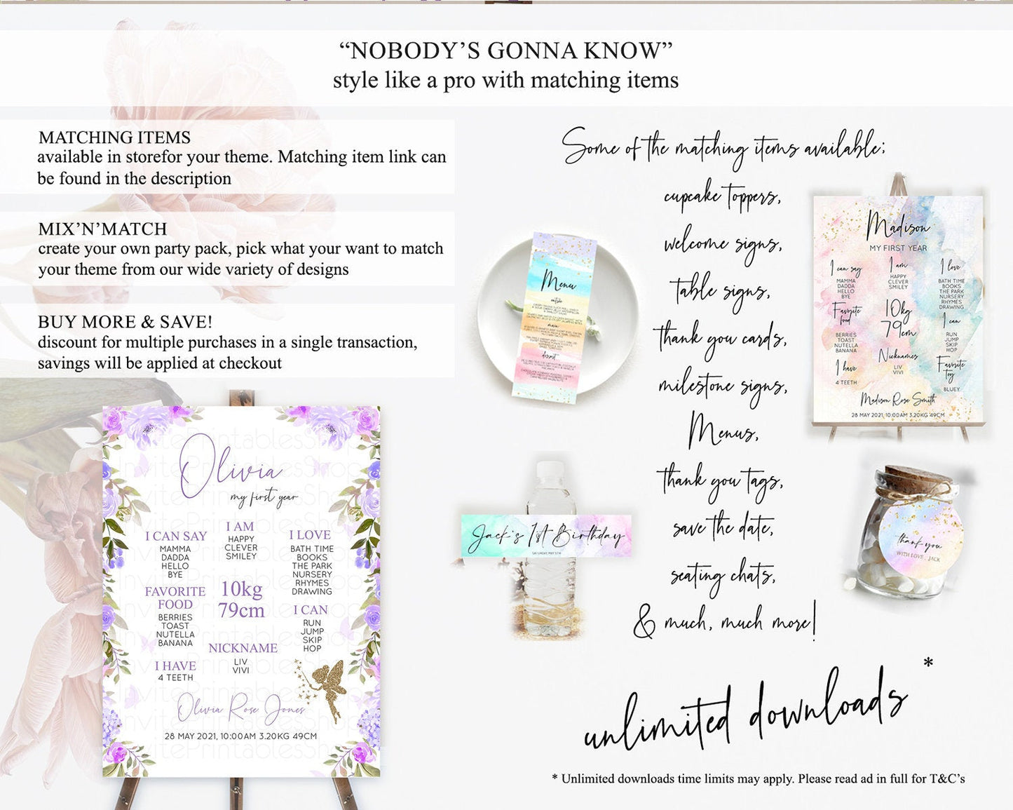 Fairy First Birthday Milestone Poster Fairy Secret Garden Milestone Board Enchanted Garden Pastel Floral Butterfly 1st Birthday Sign D10910