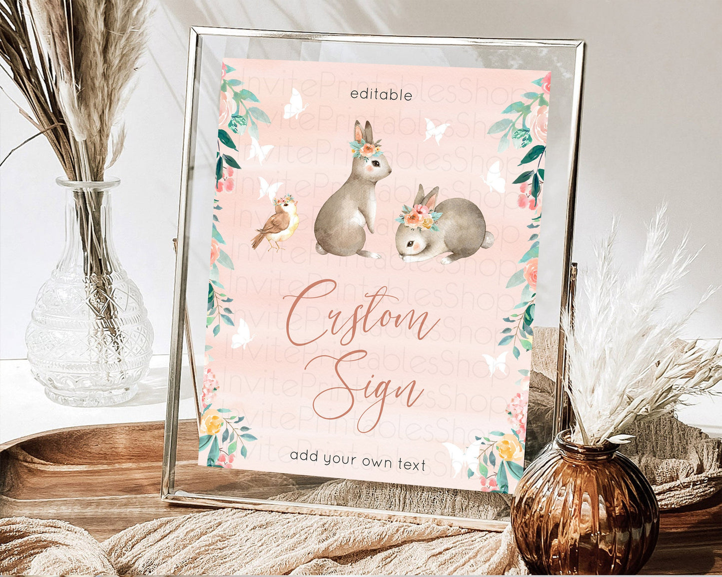 Fawn Deer Sign Pastel Floral Deer Table Sign Decor  Enchanted Forest Butterfly Party 1st Birthday Baptism Baby Shower Bridal Shower D10922