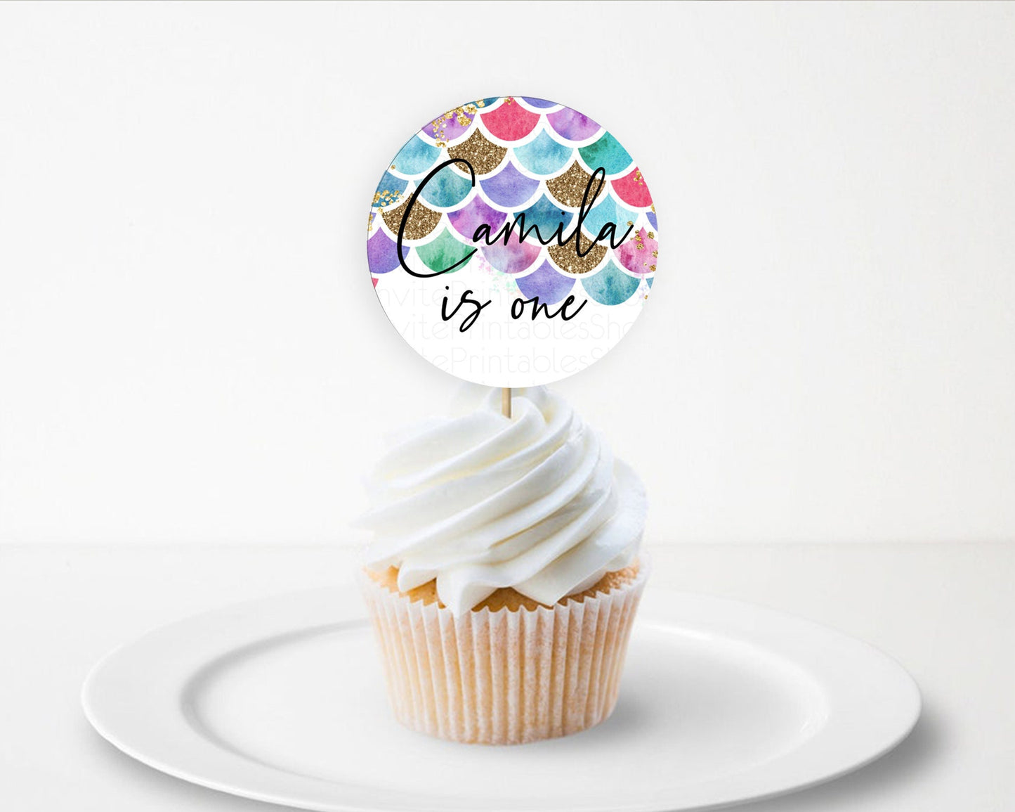 Rainbow Fish Cupcake Toppers Watercolor Mermaid Cupcake Rainbow Sea Cupcake Toppers Pastel Underwater Cupcake Rainbow First Birthday D10581