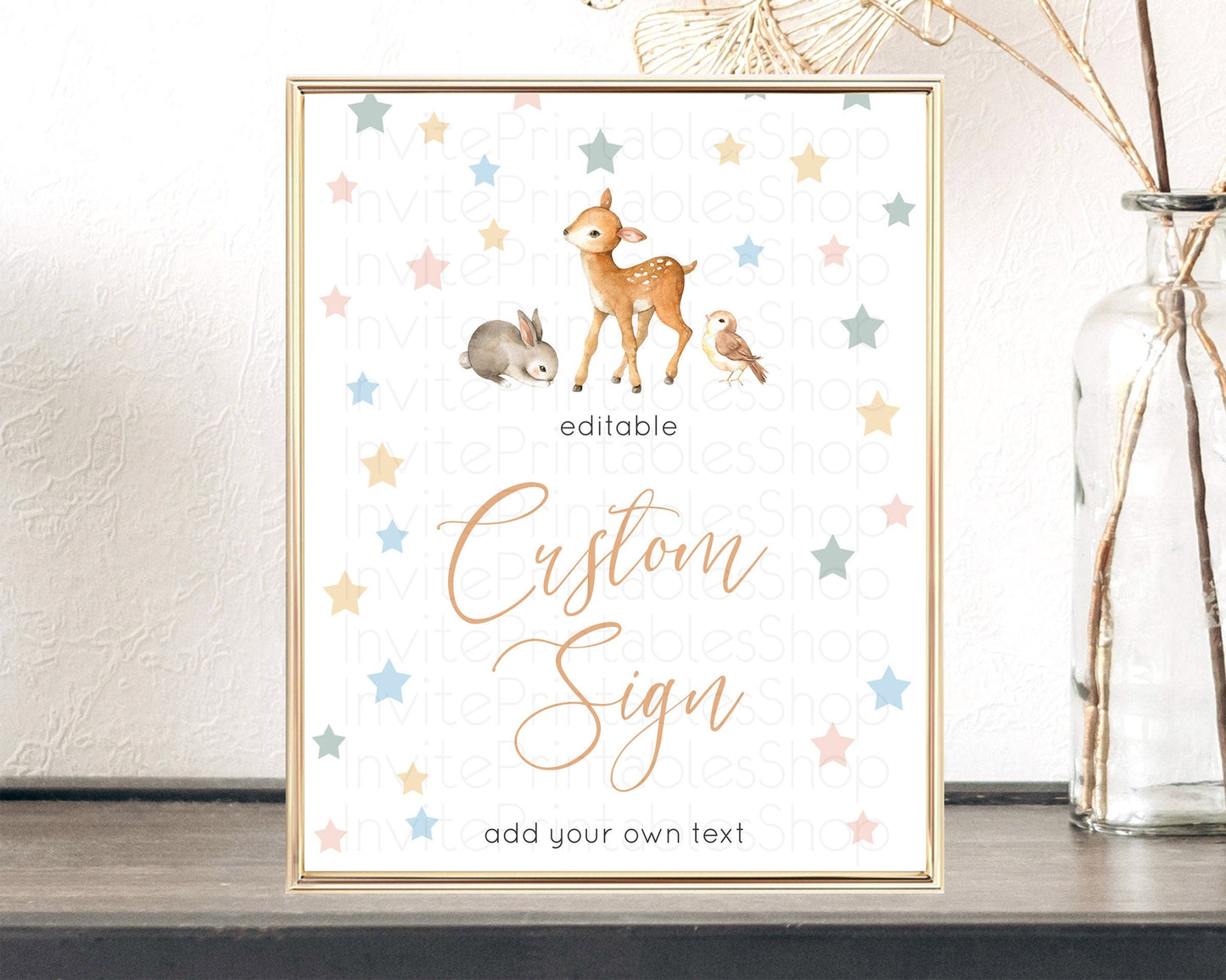 Fawn Deer Sign Pastel Floral Deer Table Sign Decor Enchanted Forest Butterfly Party 1st Birthday Baptism Baby Shower Bridal Shower D10918