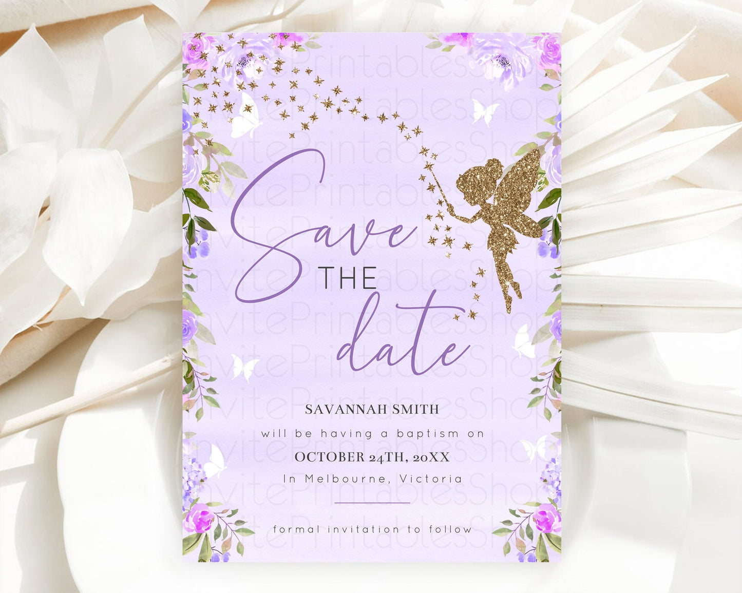 Fairy Save The Date Template Enchanted Garden Pastel Floral Butterfly Party Secret Garden Birthday Baptism Baby Shower Bridal Shower D10910