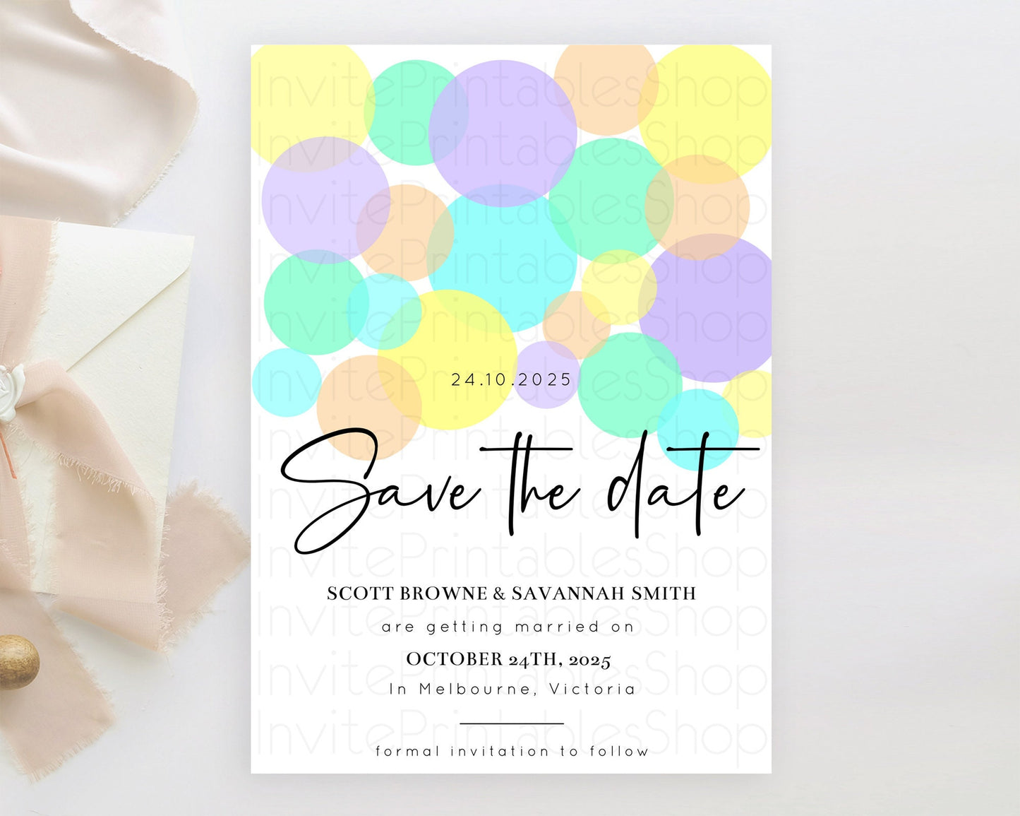 Pastel Confetti Save The Date Template Rainbow Colorful Sprinkles Party For 1st Birthday Baptism Baby Shower Wedding Bridal Shower D10412