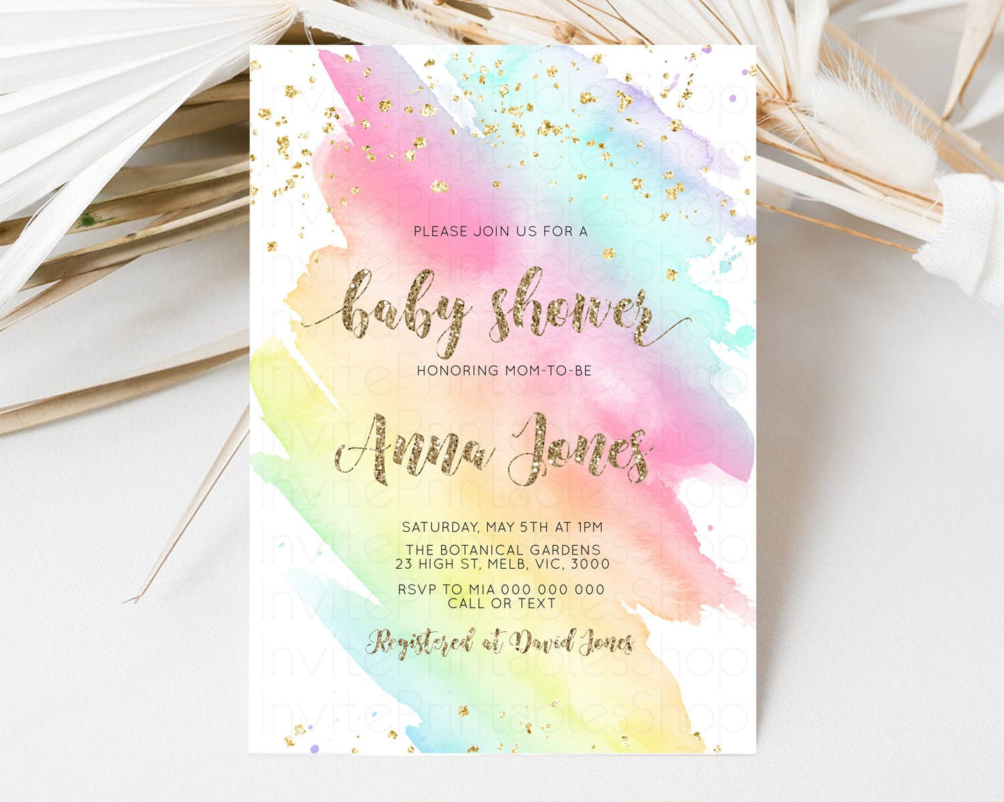 Rainbow Baby Shower Invitation Pastel Ombre Baby Sower Invite Colorful Splash Invite Sprinkles Confetti Watercolor Baby Shower Invite D10495