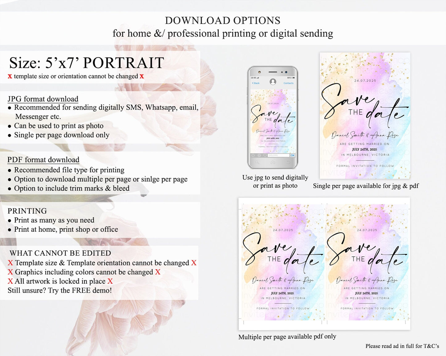 Pastel Save The Date Template Pastel Ombre Rainbow Watercolor Colorful Party For Birthday Baptism Baby Shower Wedding Bridal Shower D10175