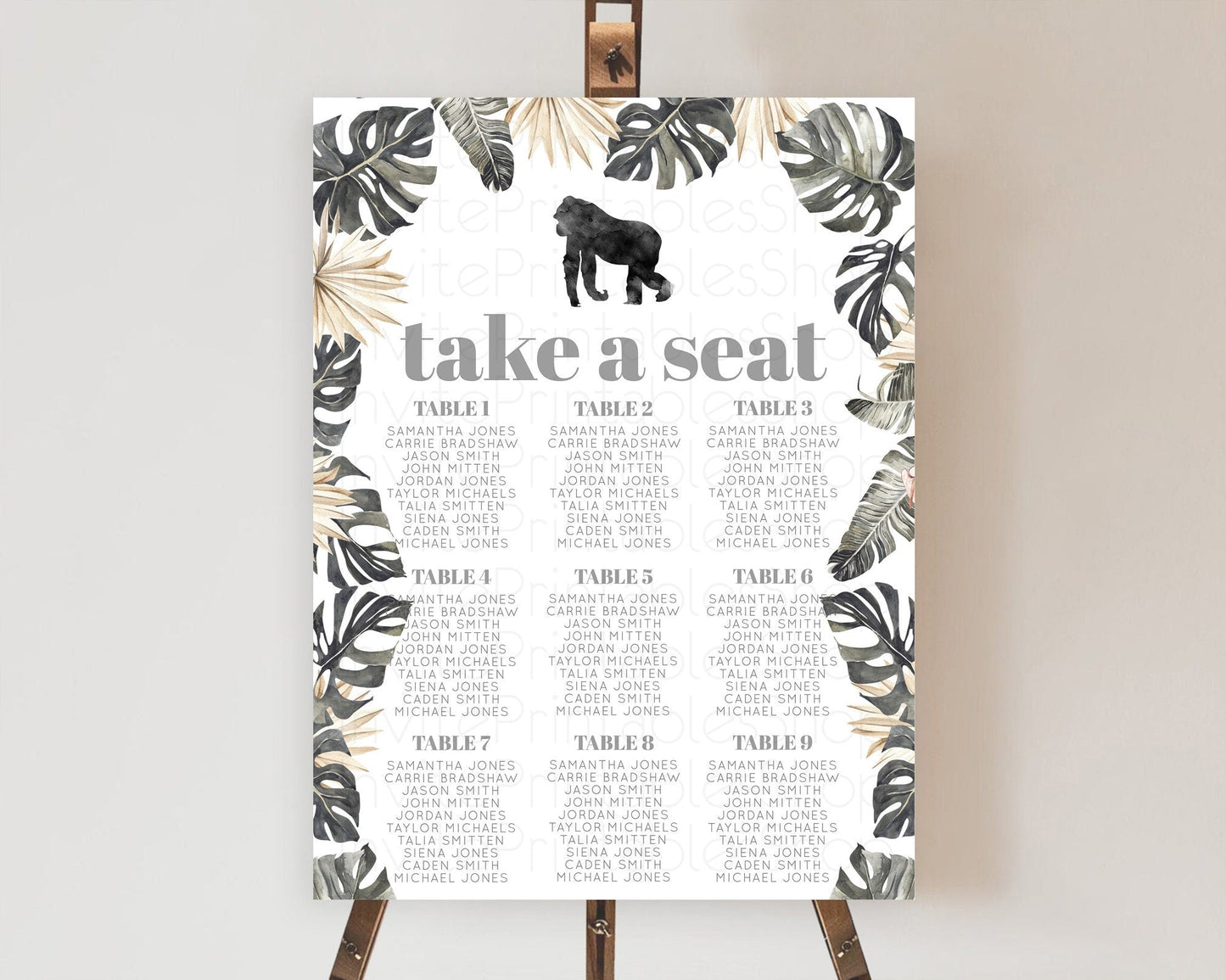Gorilla Seating Chart Jungle Gorilla Seating Sign Gorilla Party Decor Gorilla Jungle Adventure Zoo Green Palm Leaf Fern Take A Seat D10804
