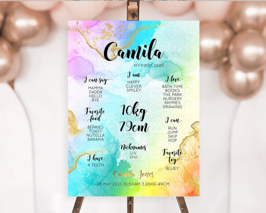 Editable Pastel First Birthday Milestone Board Pastel Rainbow Milestone Post
