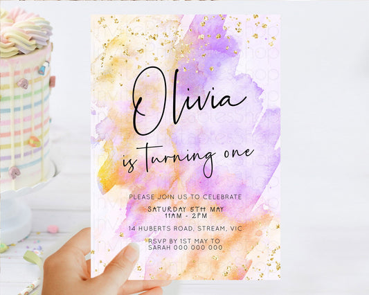 Editable Pastel Birthday Invitation Ombre Watercolor Birthday Invitation Gli
