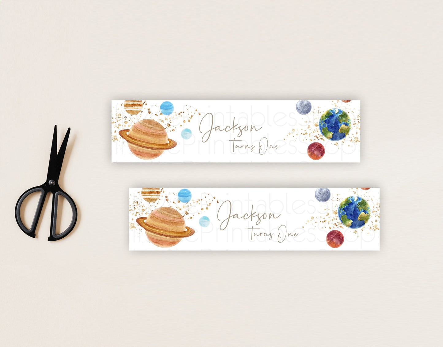 Space Water Label Template Space Adventure Party Decor First Trip Around the Sun Planets Solar System Birthday Baptism Baby Shower D10598