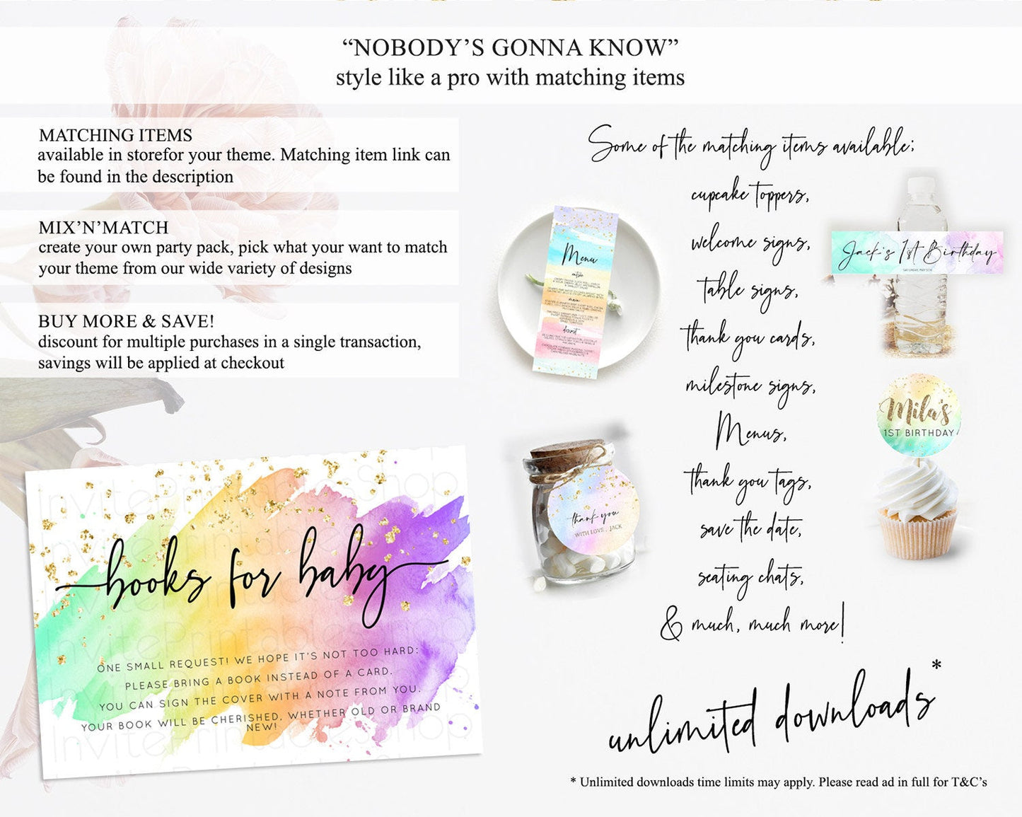 Pastel Books For Baby Card Pastel Rainbow Book Insert Colorful Ombre Watercolor Book Card Confetti Glitter Baby Book Poem Request D10518