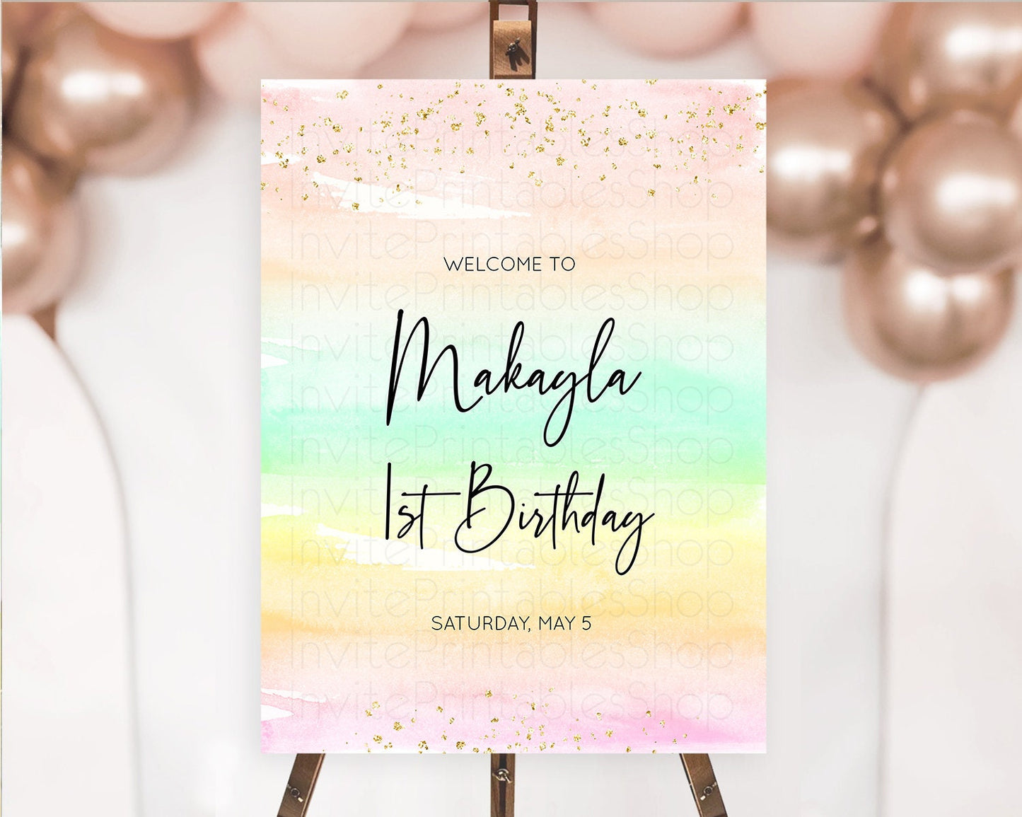 Pastel Welcome Sign Pastel Rainbow Welcome Sign Colorful Rainbow Confetti Watercolor Glitter Pastel First Birthday Welcome Sign D10591