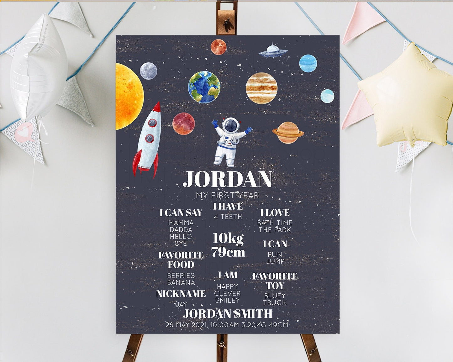 Space First Birthday Milestone Poster Space Milestone Board First Trip Around the Sun Planets Solar System ONE year Birthday Sign D10144