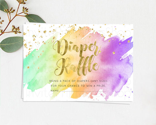 Pastel Diaper Raffle Card Pastel Rainbow Diaper Raffle Insert Colorful Ombre Watercolor Diaper Ticket Confetti Glitter Raffle Game D10517