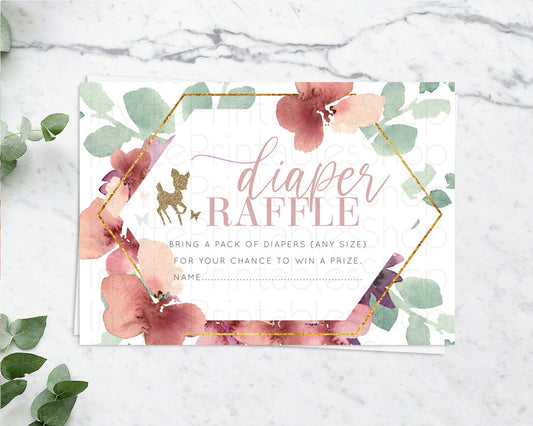 Fawn Diaper Raffle Card Deer Diaper Insert Floral Deer Diaper Ticket Enchanted Forest Butterfly Pastel Baby Shower Raffle Game D10459