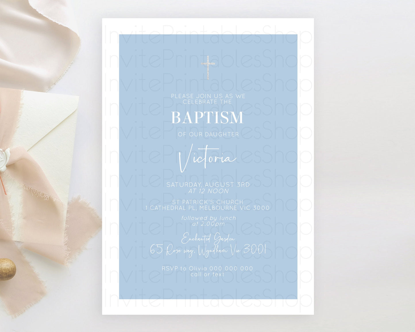 Blue Baptism Invitation Plain Blue Baptism 1st Birthday Invitation Minimalist Pastel Blue Christening Invitation Holy Communion D10734