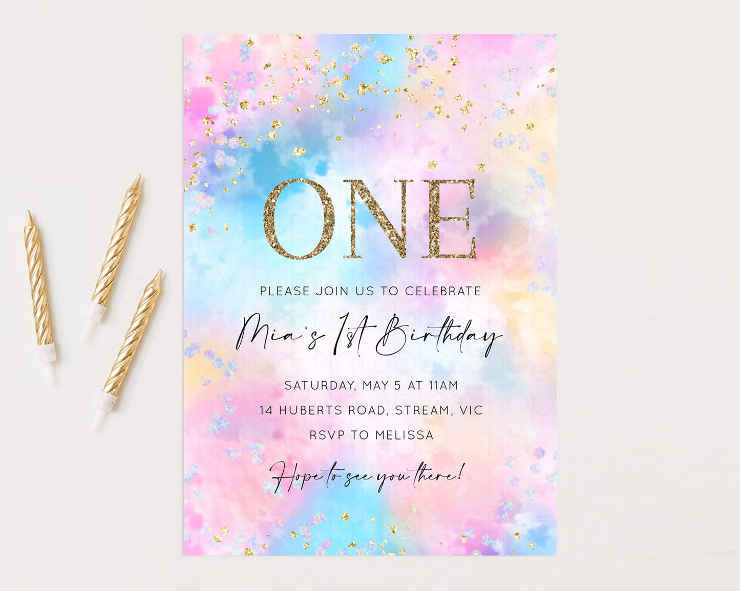 Rainbow Birthday Invitation Pastel Birthday Invitation Ombre Rainbow Invite Colorful Watercolor Invite Glitter Cloud Sprinkle Invite 589v4