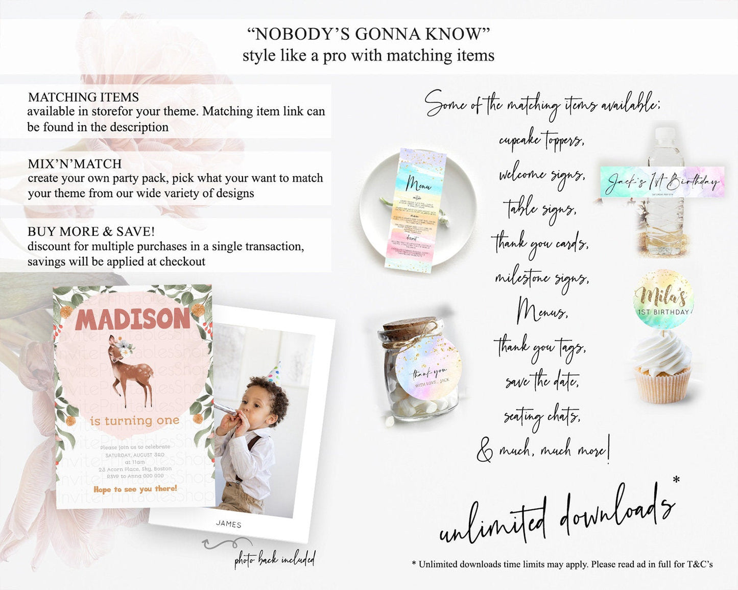 Fawn Birthday Invitation Deer Birthday Invitation Enchanted Forest Party Butterfly Pastel Flowers Whimsical 2nd 1st First Birthday D10655