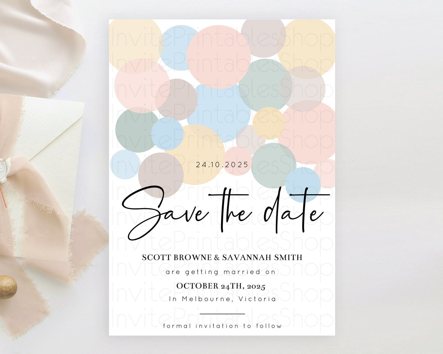 Pastel Confetti Save The Date Template Rainbow Colorful Sprinkles Party For 1st Birthday Baptism Baby Shower Wedding Bridal Shower D10602