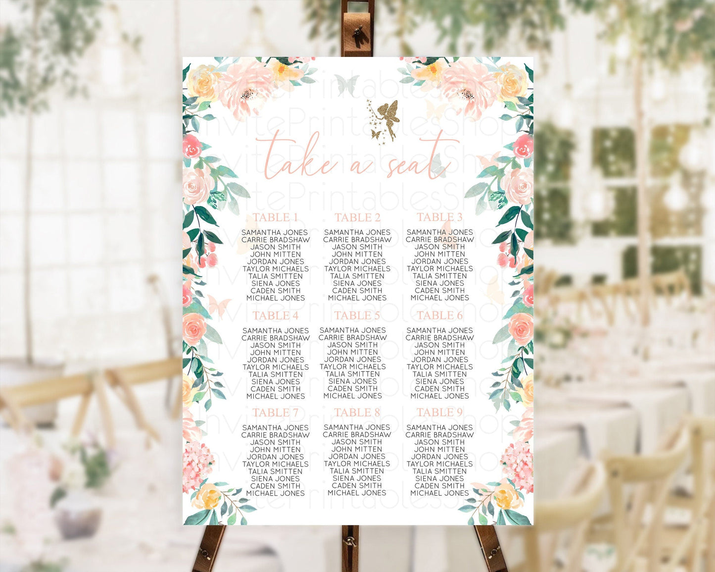 Fairy Seating Chart Pastel Fairy Seating Chart Fairy Tea Party Fairy Garden Seating Sign Enchanted Garden Floral Butterfly Decor D10789