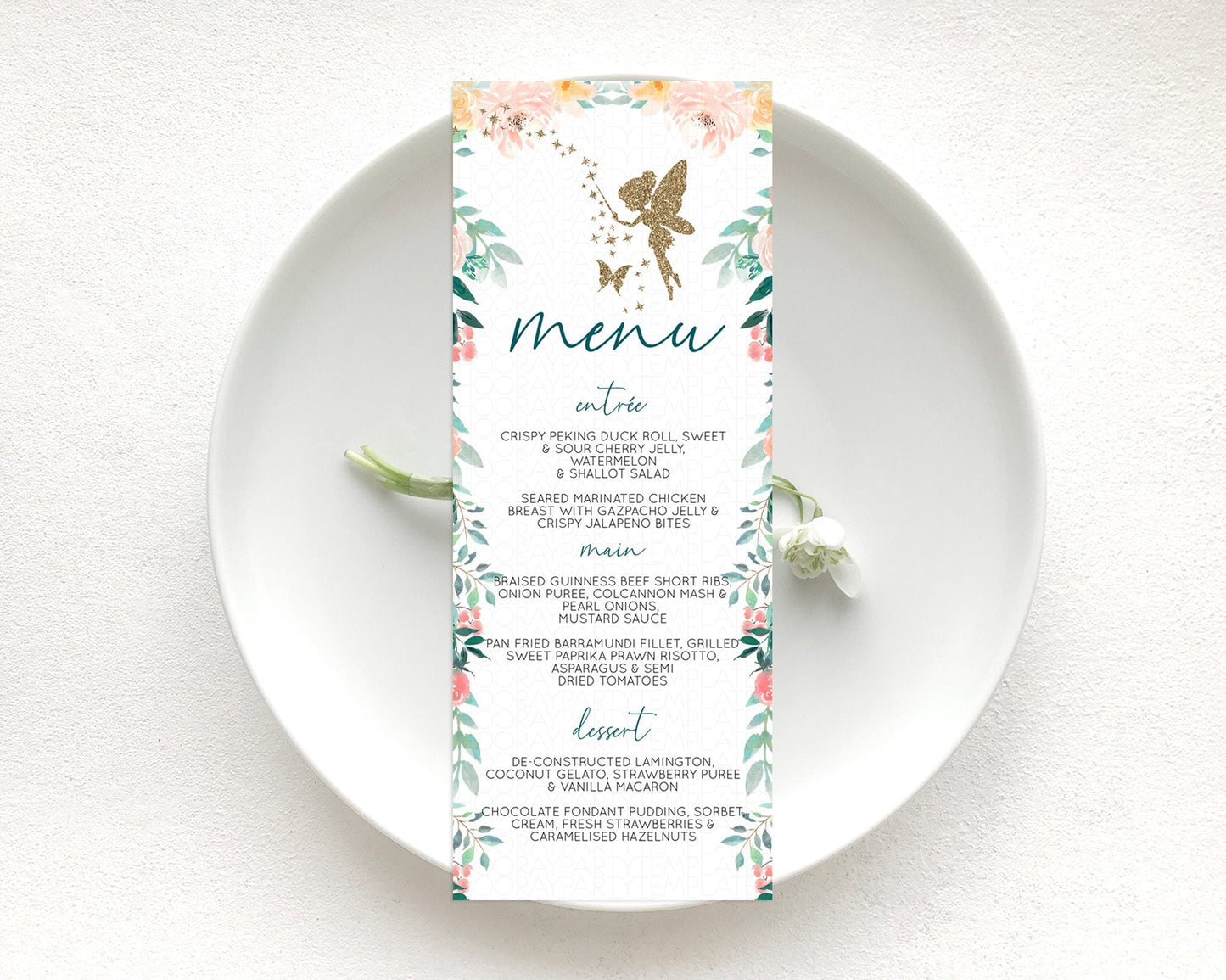 Fairy Menu Fairy Menu Template Enchanted Garden Pastel Floral Butterfly Table Decor Fairy Secret Garden Dinner Dessert Food Menu D10239