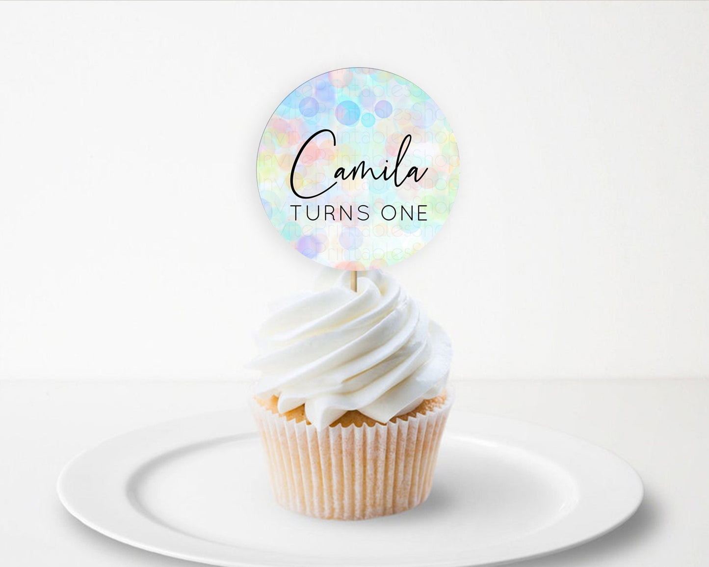 Pastel Cupcake Toppers Pastel Confetti Cupcake Topper Bubbles Sprinkles Colorful Rainbow Confetti Cupcake First Birthday Party Décor D10444