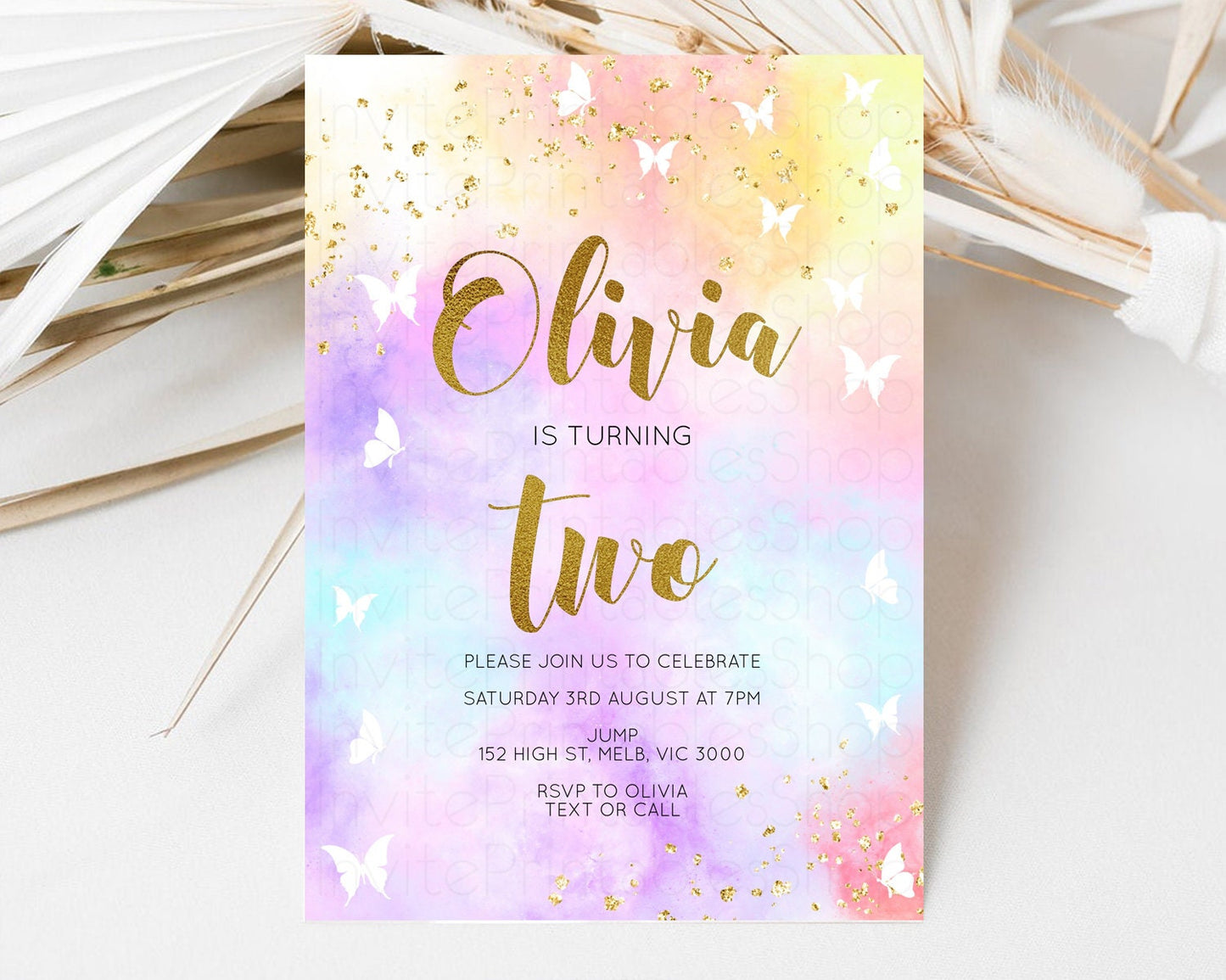 Rainbow Birthday Invitation Pastel Rainbow Birthday Invite Ombre Watercolor Invite Colorful Butterflies Glitter Sprinkles 1st 2nd 3rd 499