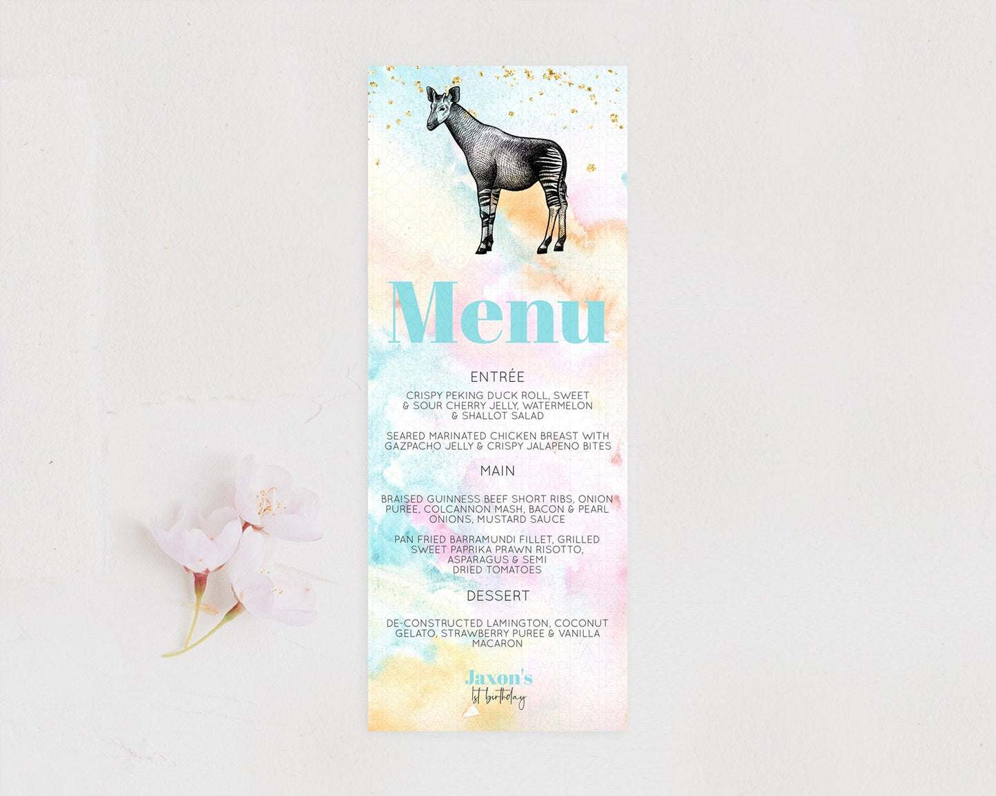 Pastel Okapi Menu Rainbow Okapi Menu Template Rainbow Colorful Safari Adventure Decor Okapi Pastel Dinner Dessert Party Food Menu D10282