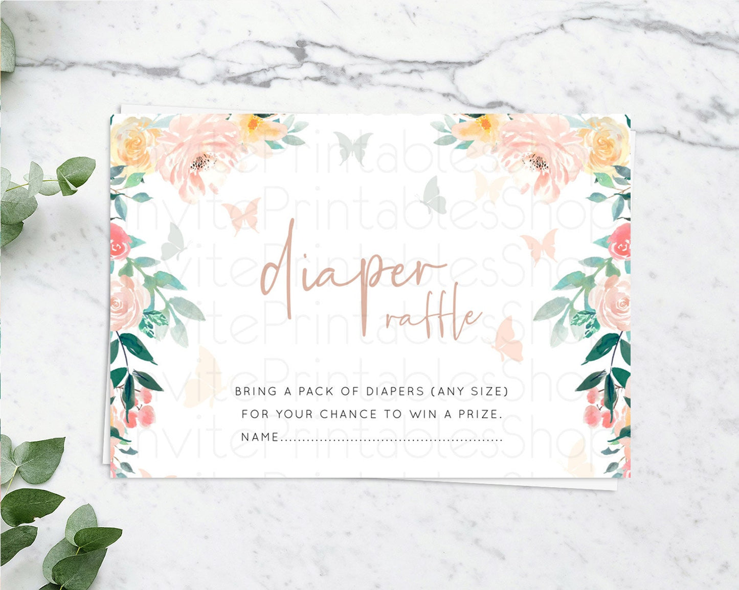 Editable Secret Garden Diaper Raffle Card Boho Wildflower Diaper Raffle Inse