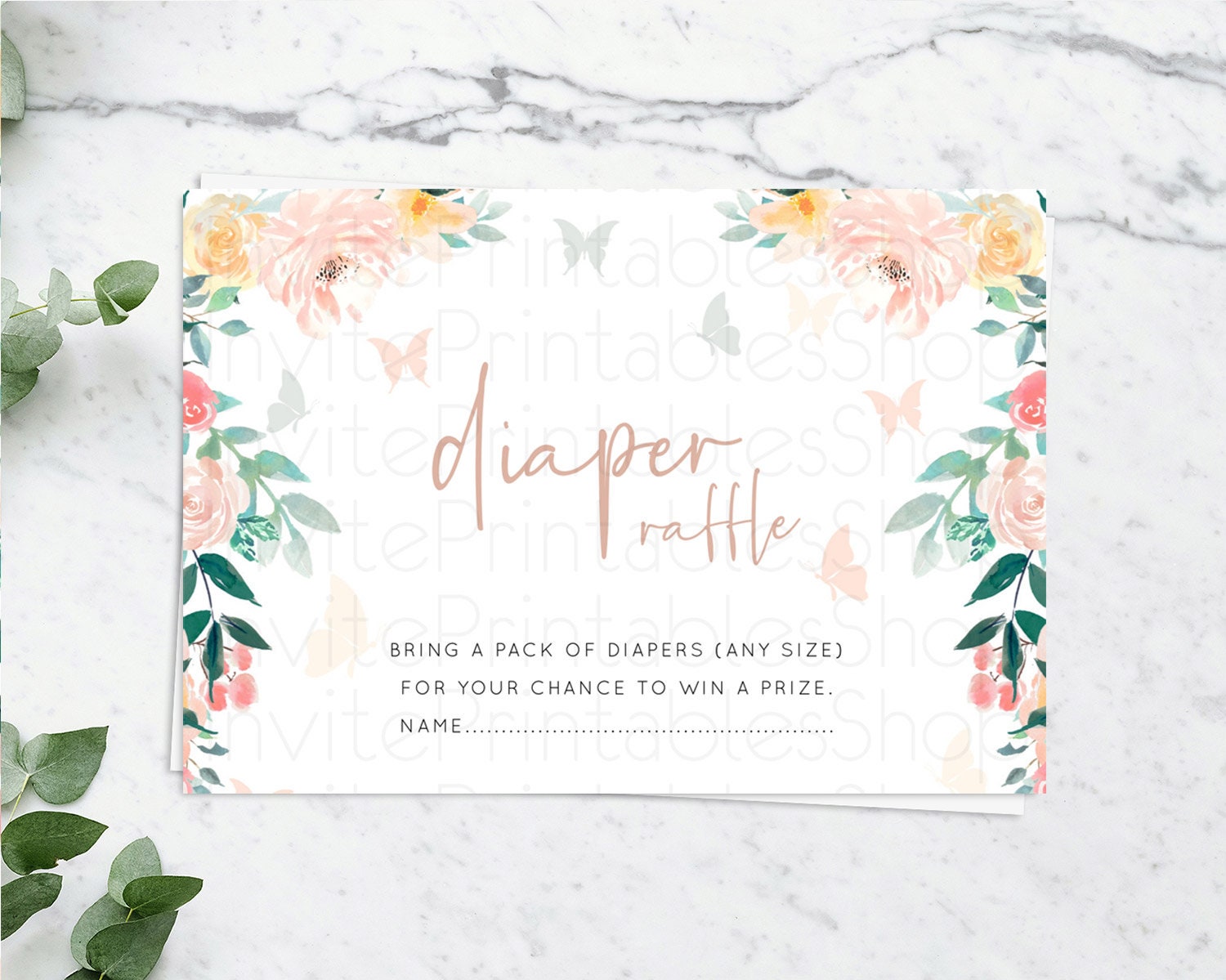 Editable Secret Garden Diaper Raffle Card Boho Wildflower Diaper Raffle Inse