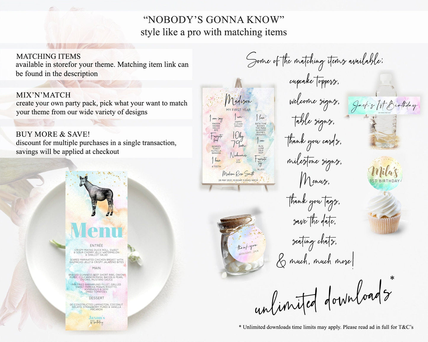 Pastel Okapi Menu Rainbow Okapi Menu Template Rainbow Colorful Safari Adventure Decor Okapi Pastel Dinner Dessert Party Food Menu D10282