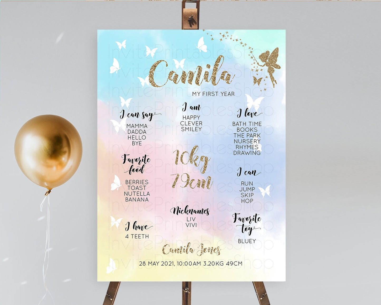 Fairy First Birthday Milestone Poster Fairy Secret Garden Milestone Board Enchanted Garden Pastel Floral Butterfly 1st Birthday Sign D10894