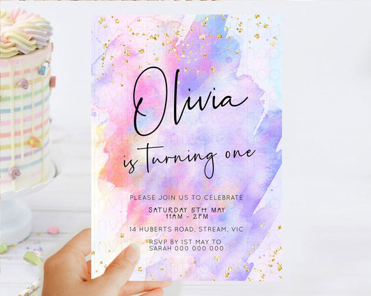 Editable Pastel Birthday Invitation Ombre Watercolor Birthday Invitation Gli