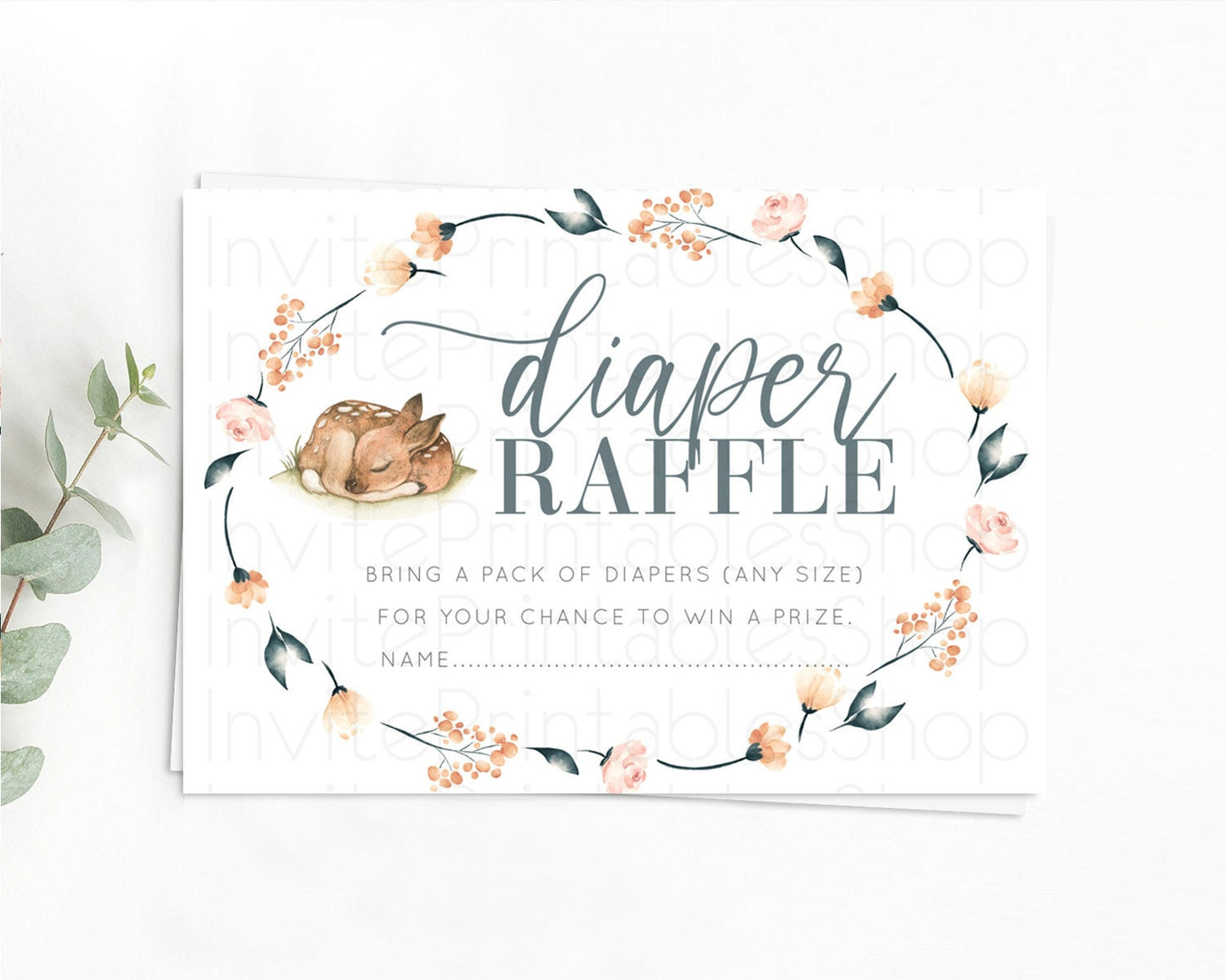 Editable Fawn Diaper Raffle Card Deer Diaper Insert Floral Deer Diaper Ticke