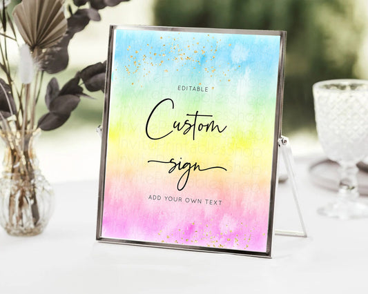 Editable Pastel Sign Ombre Table Sign Decor Pastel Ombre Rainbow Watercolor