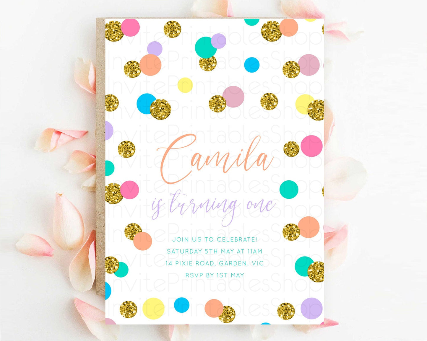 Pastel Birthday Invitation Pastel Confetti Birthday Invitation Bubbles Invitation Colorful Rainbow Confetti 2nd 1st First Birthday D10862