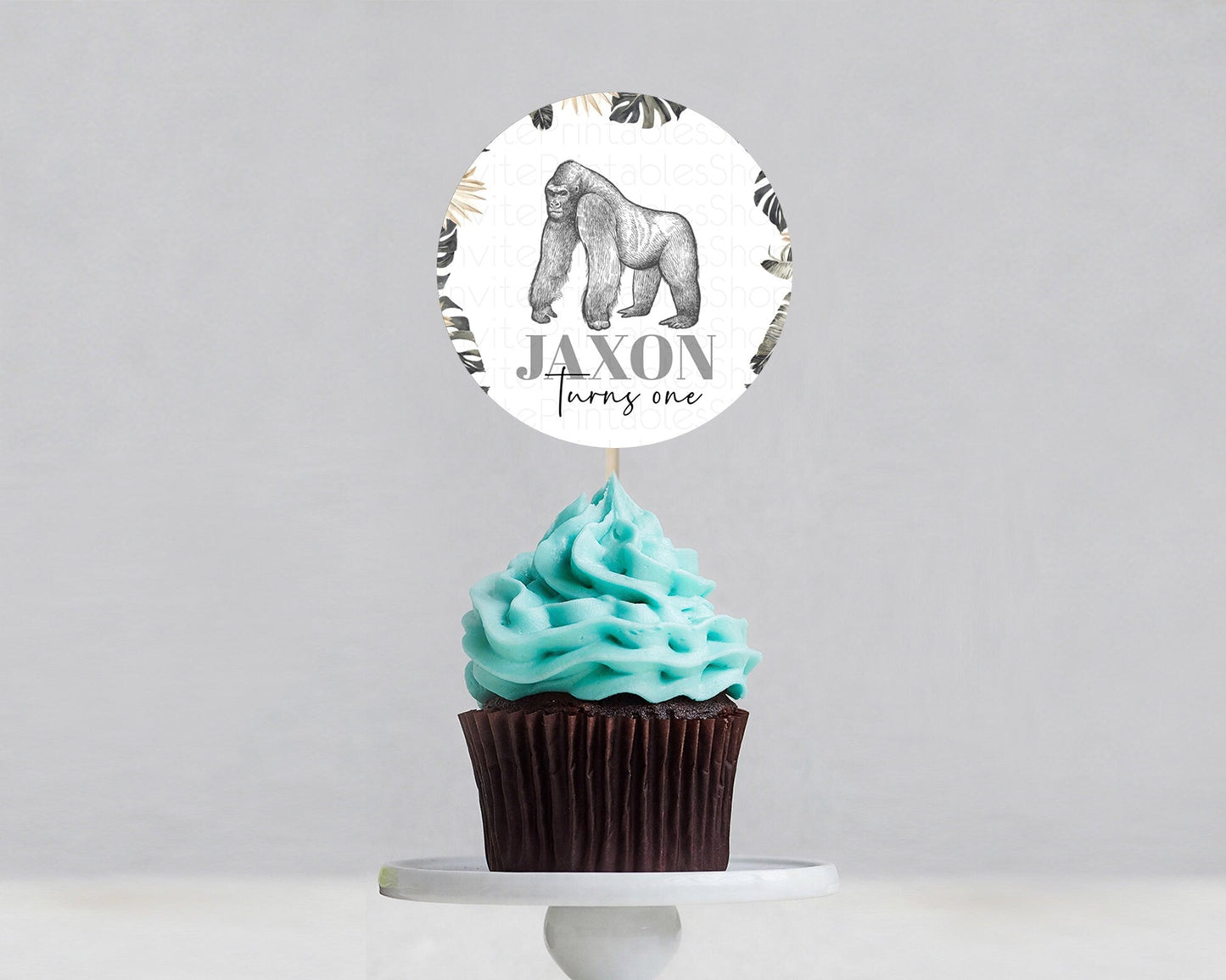 Gorilla Cupcake Toppers Jungle Gorilla Cupcake Gorilla Party Decor Gorilla Jungle Adventure Zoo Green Palm Leaf Fern First Birthday D10825