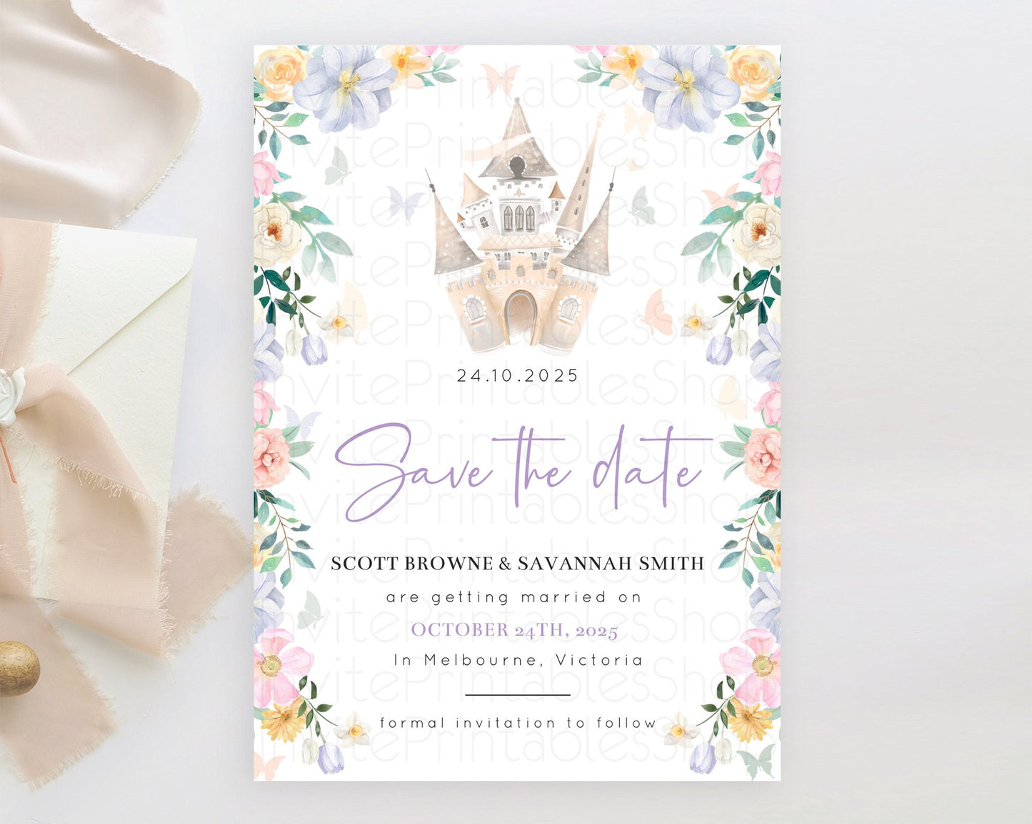 Editable Princess Save The Date Template Secret Garden Enchanted Castle Past