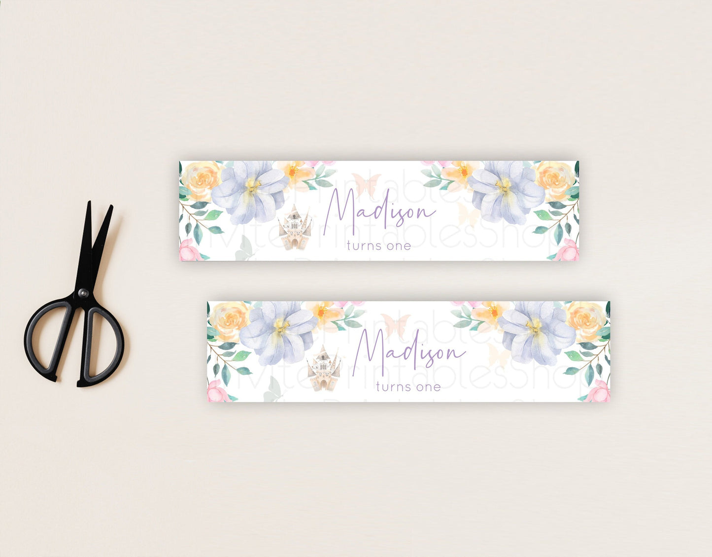 Princess Water Label Template Secret Garden Enchanted Castle Pastel Floral Royal Party Decor For 1st Birthday Baptism Baby Shower D10473