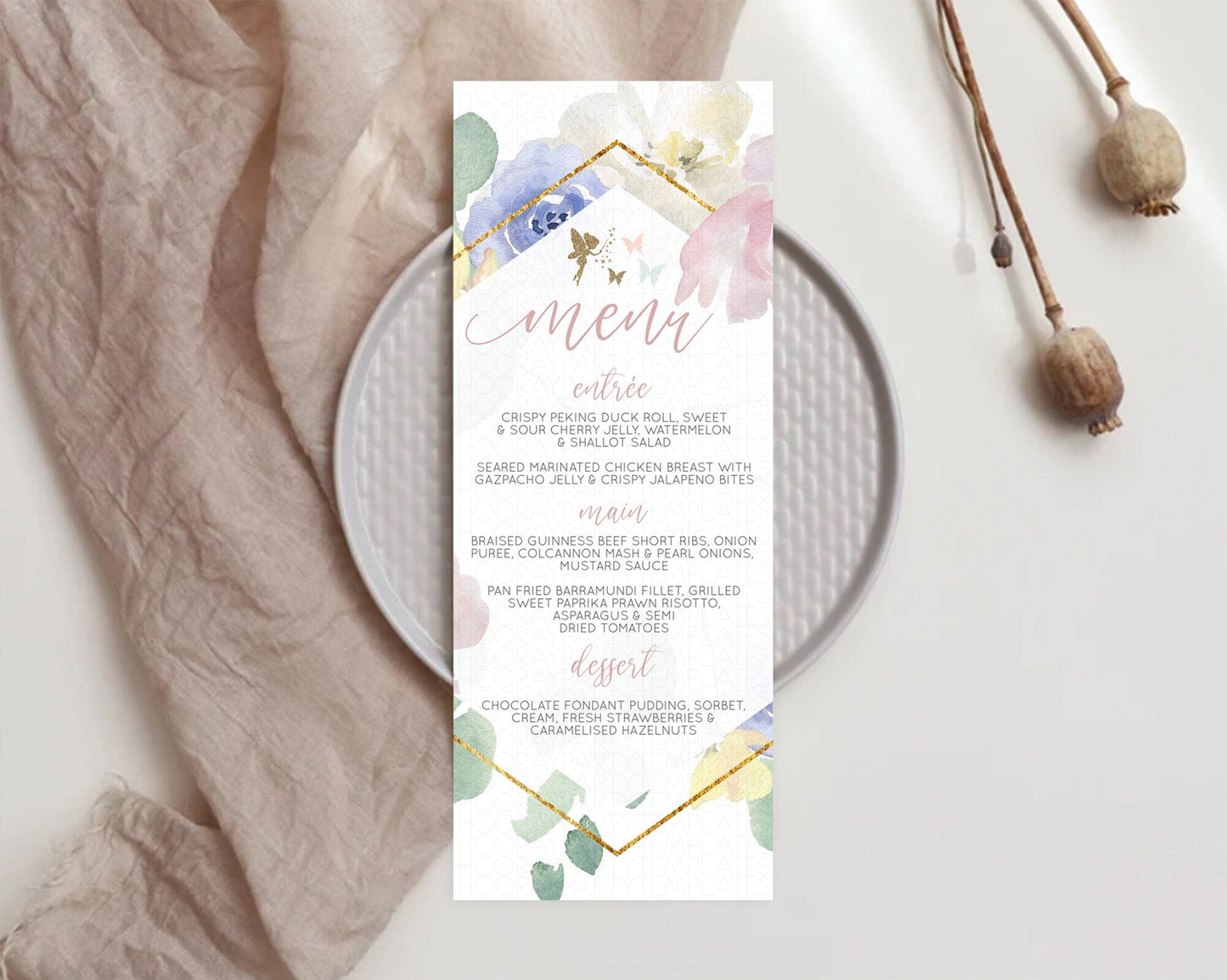 Fairy Menu Fairy Menu Template Enchanted Garden Pastel Floral Butterfly Table Decor Fairy Secret Garden Dinner Dessert Food Menu D10294