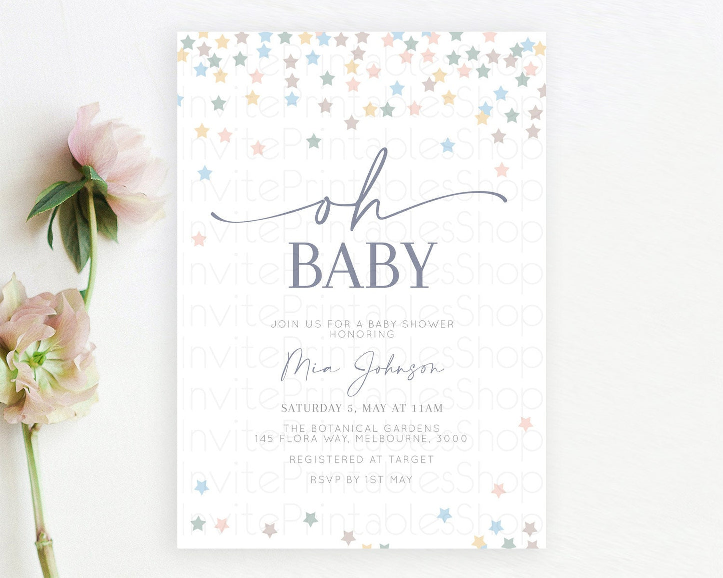 Twinkle Star Baby Shower Invitation Pastel Twinkle Star Invitation Rainbow Pastel Colorful Confetti Twinkle Little Star Baby Shower D10795