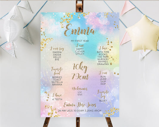 Editable Pastel First Birthday Milestone Board Pastel Rainbow Milestone Post