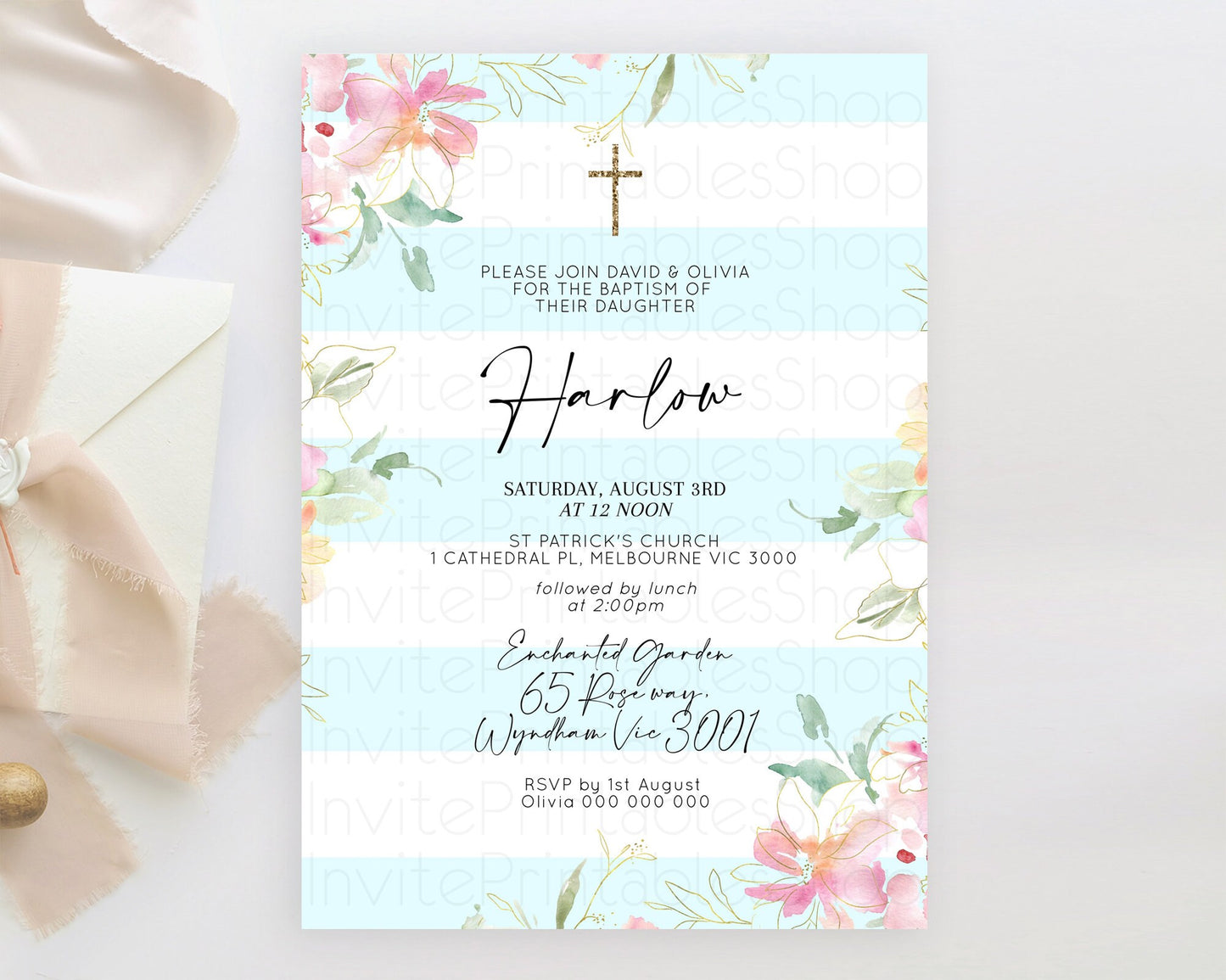 Secret Garden Baptism Invitation Wildflower Baptism Birthday Invite Pastel Flowers Christening Invite Enchanted Garden Boho Floral  D10304