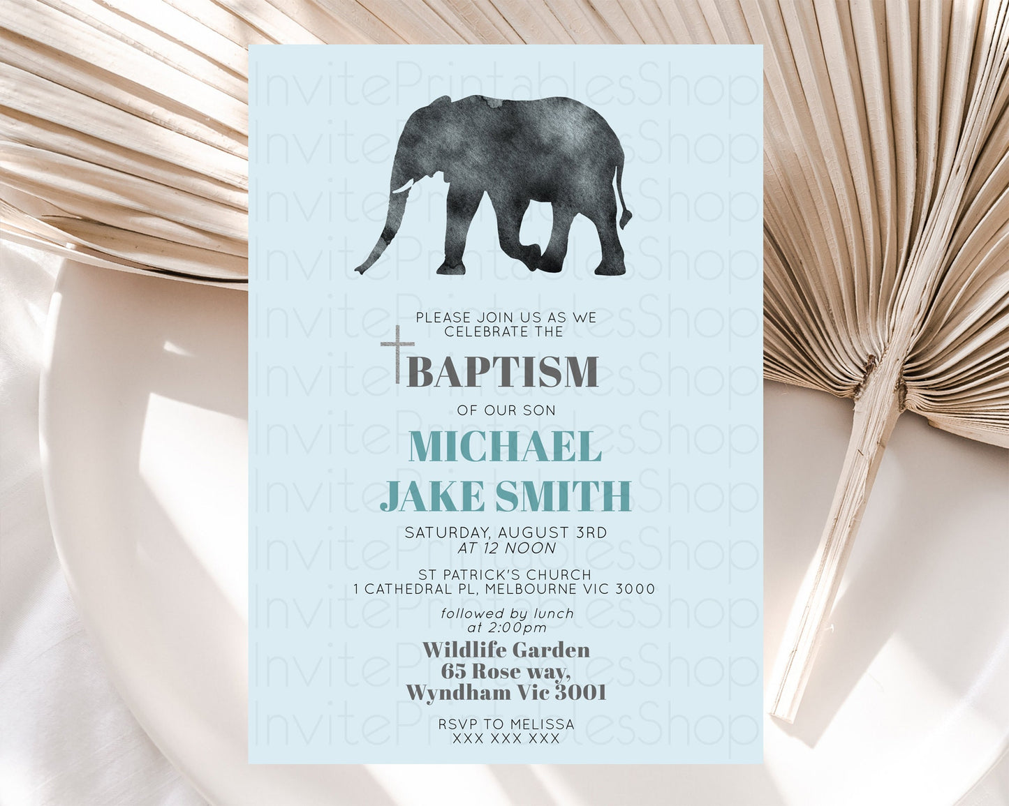 Elephant Baptism Invitation Elephant Baptism 1st Birthday Invitation Safari Christening Invitation TWO Wild ONE Jungle Adventure Zoo D10802