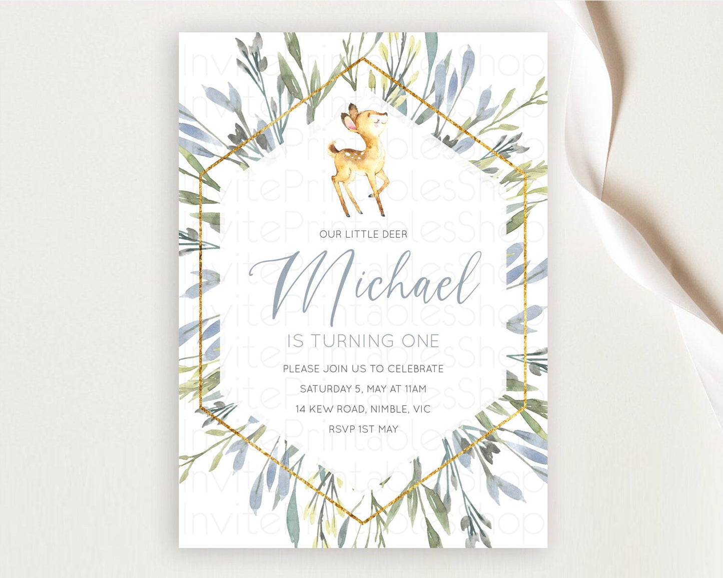 Fawn Birthday Invitation Deer Birthday Invitation Enchanted Forest Party Butterfly Pastel Flowers Whimsical 2nd 1st First Birthday D10400